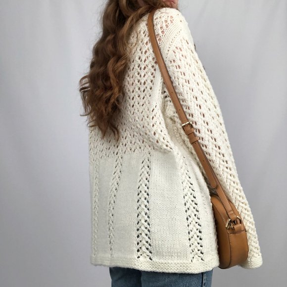 Stunning Vintage Hand Knit Open Oversized Bell Sleeve Boho Long Tunic Sweater - Picture 6 of 10